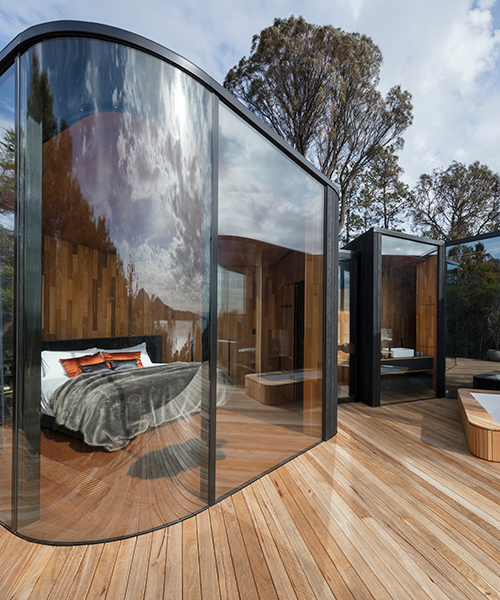 liminal studio designs undulating cabin pavilions along tasmania's east coast