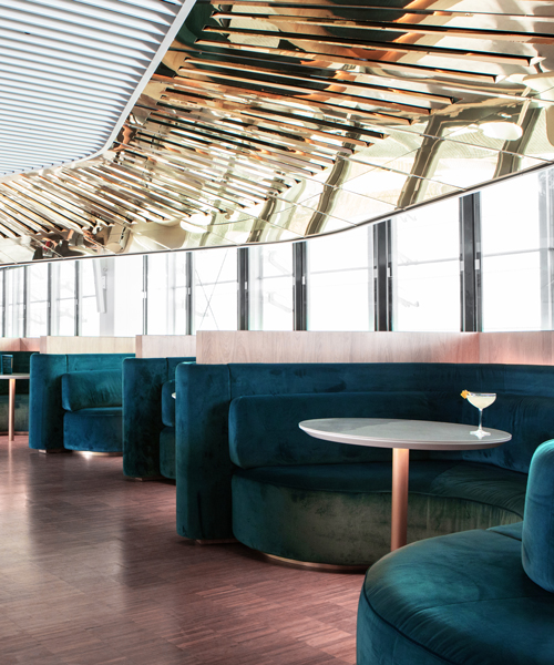 mathieu lehanneur sculpts the sky using LEDs and mirrors in airport lounge