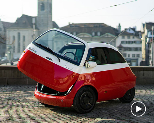 small, electric microlino car soon to be driving along european streets