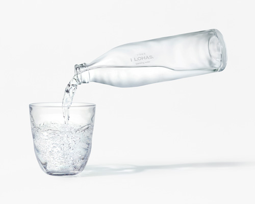 nendo creates glass bottle capturing the ripples of natural spring water