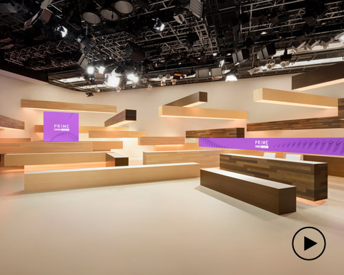 nendo designs prime news branding and studio set for a japanese TV station
