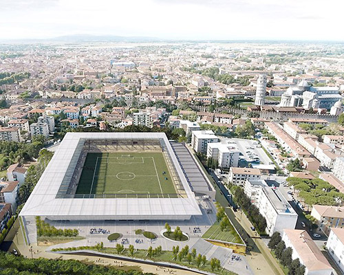 the central stadium in pisa right next to the leaning tower to be built by iotti+paravani
