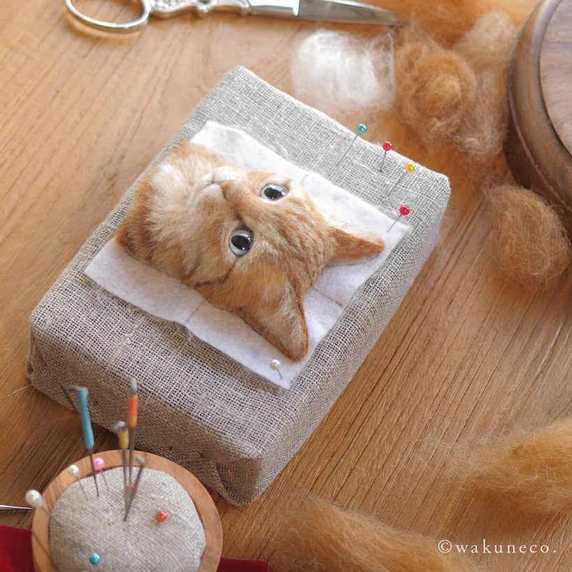 japanese artist creates realistic cats heads using needle felted wool