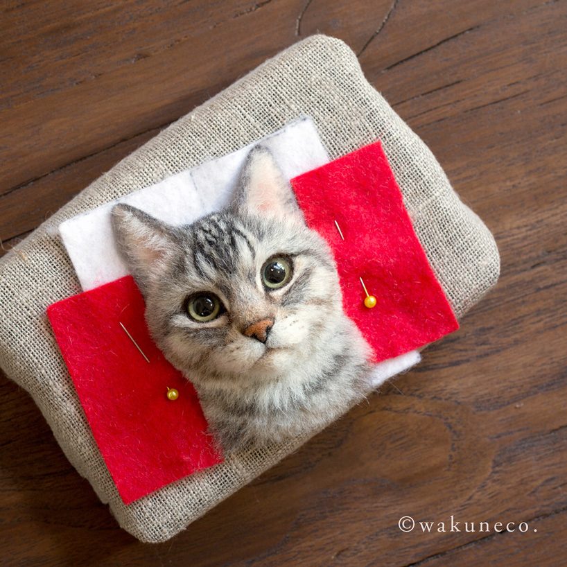 japanese artist creates realistic cats heads using needle felted wool