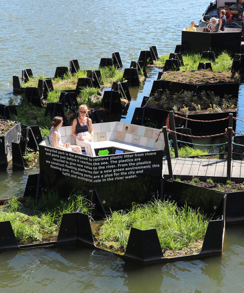 rotterdam's floating park is made entirely from recycled plastic waste found in the maas river