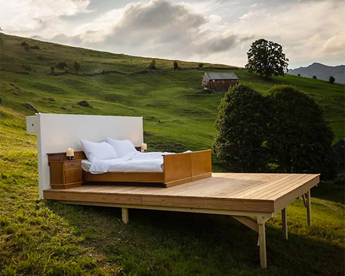 this hotel has no roof or walls, just a summer night sky and a swiss valley as a backdrop