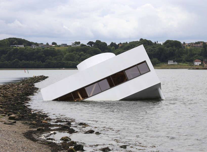 le corbusier's villa savoye floating in a danish fjord