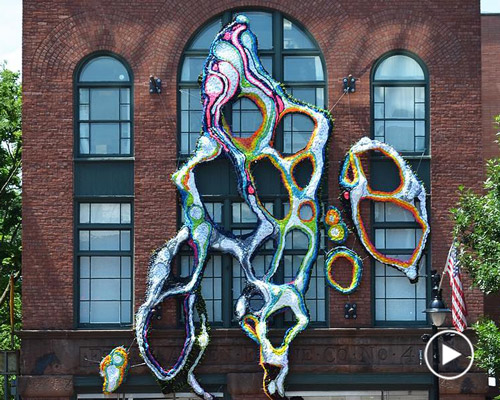 crystal wagner recycles single-use materials into gigantic colorful sculptures
