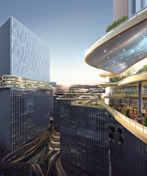 sky-bridge in china by Aedas loops an ecosystem of four towers