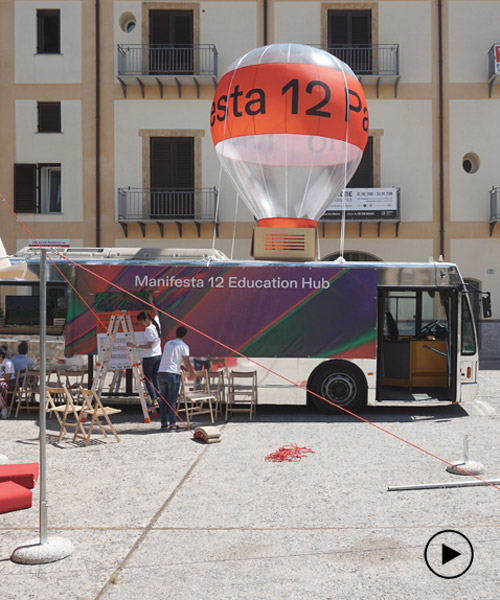 ENORME studio transforms a bus into education hub at manifesta 12 in palermo