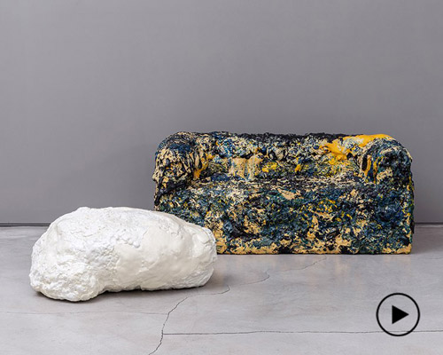 sang hoon kim's memory foam furniture looks like painted meteorite pieces