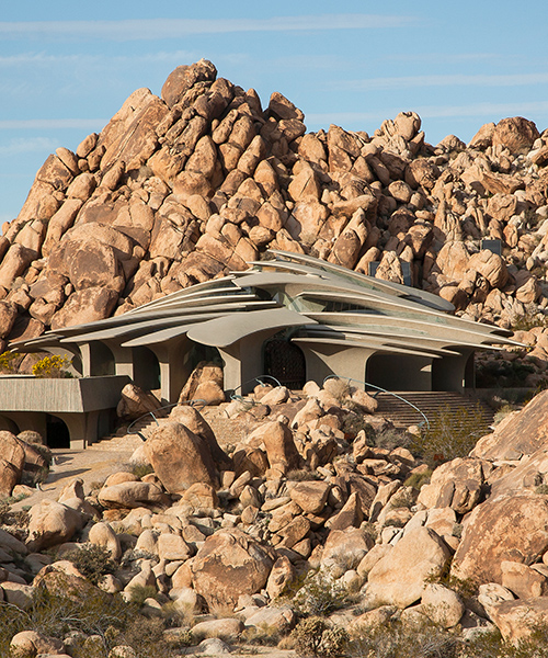 the sculptural 'desert house' in joshua tree, california is photographed by lance gerber