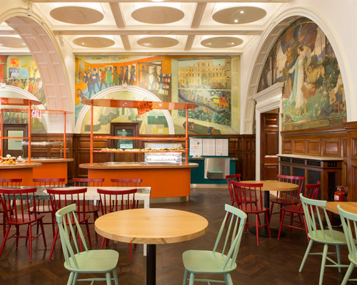 london's royal academy of arts cafe is reborn as colourful marketplace by LOT and transit studio