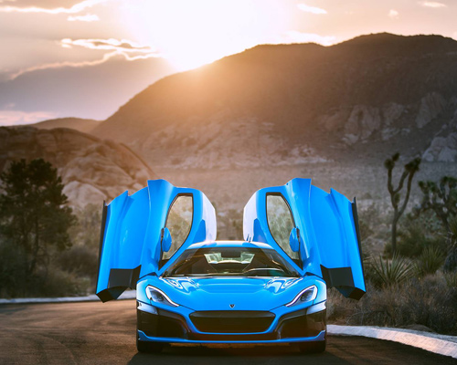rimac C_two california edition's blue paint signifies its electricity