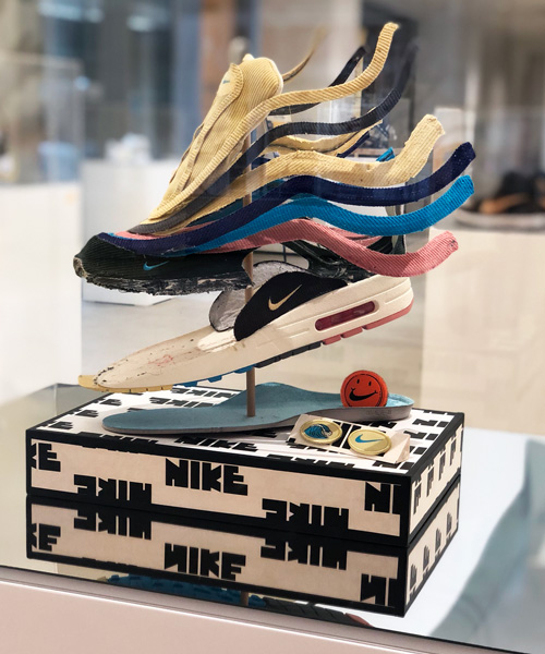deconstructed sneakers exhibition in seoul displays exploded NIKEs and custom-painted vans
