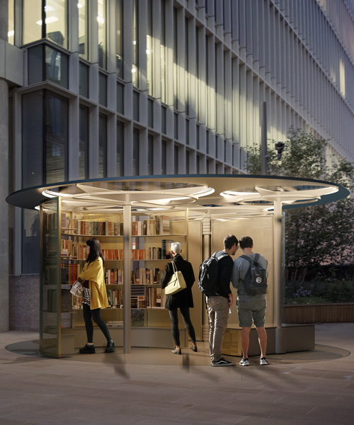 snøhetta plans mechanical, rotating book pavilion for 2018 london design festival