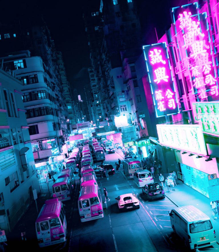 steve roe's vaporwave aesthetic captures a cyberpunk urbanism