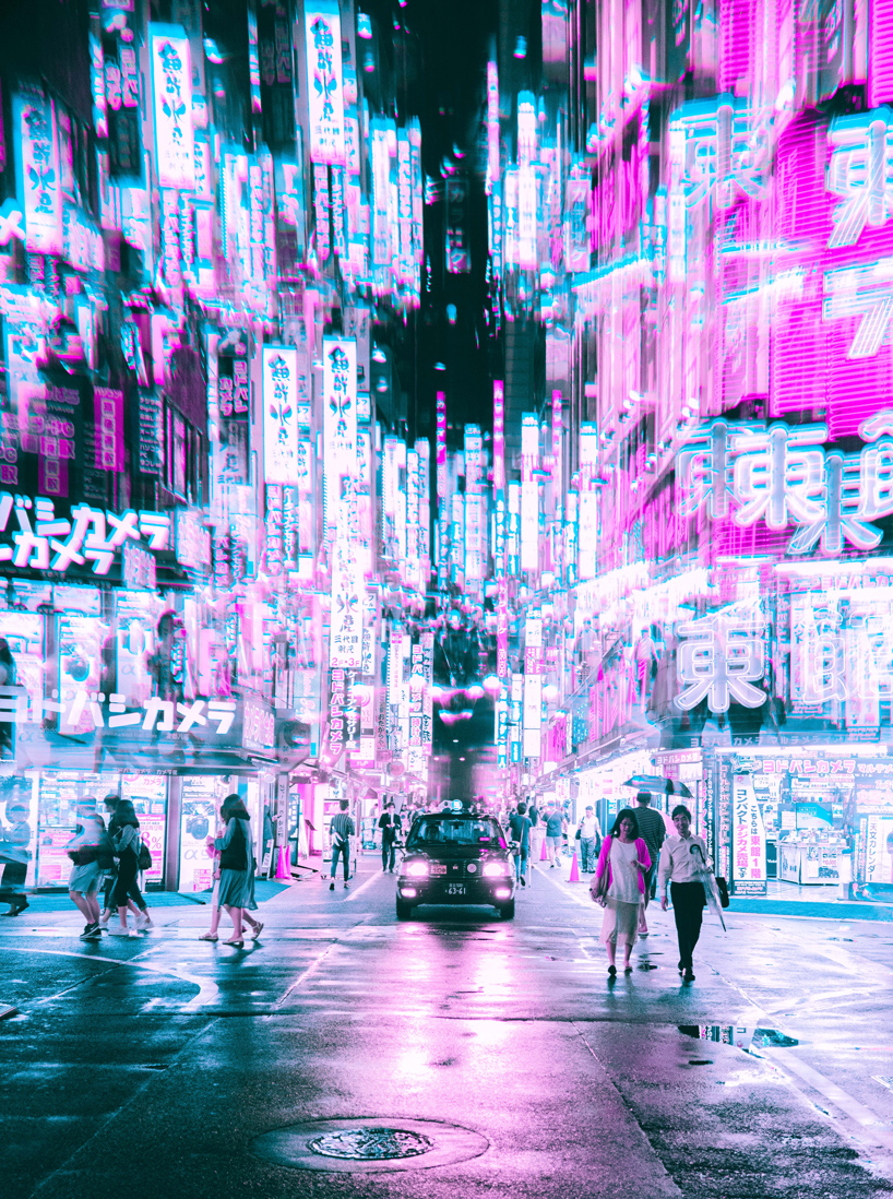 steve roe's vaporwave aesthetic captures a cyberpunk urbanism