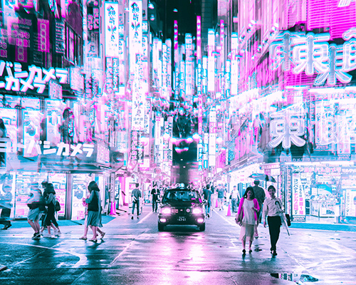 steve roe's vaporwave aesthetic captures a cyberpunk urbanism throughout asia
