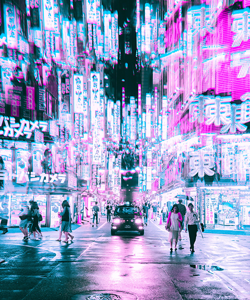 steve roe's vaporwave aesthetic captures a cyberpunk urbanism throughout asia