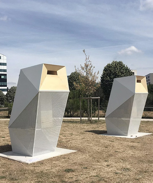BplusB architectures shapes urban beehives like geometric totem animals for a park in lille