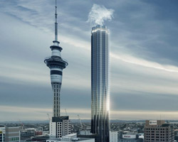 this tower in auckland steams like a volcano, by elenberg fraser