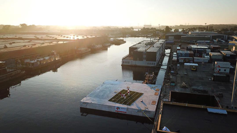 world's first floating farm houses cows in hurricane-resilient structure