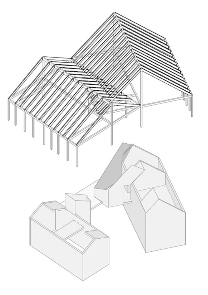 maki yoshimura frames two-volume house in japan with timber truss skeleton
