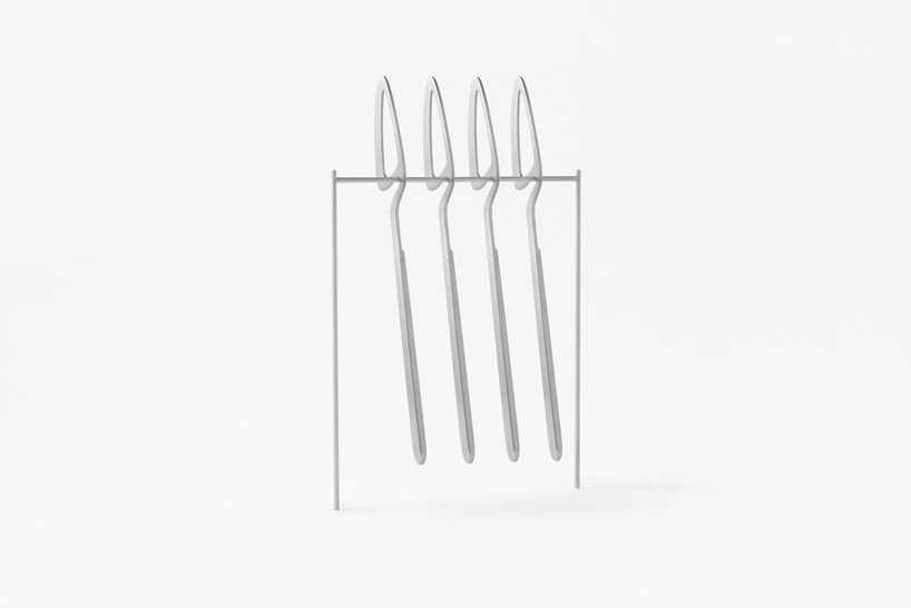 nendo's skeleton collection features cutlery you can hook onto walls and cups
