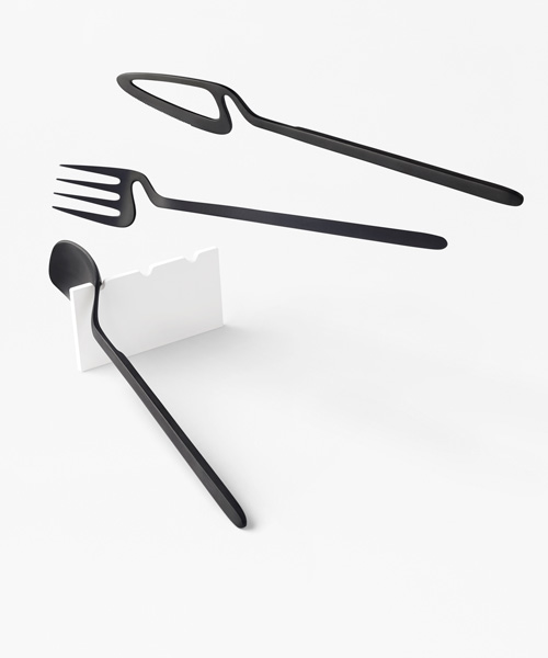 nendo's skeleton collection features cutlery you can hook onto walls and cups