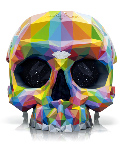 okuda san miguel collaborates with HAROW for multicolor version of the skull armchair