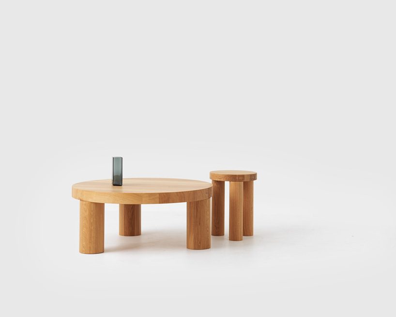 the offset dining table by philippe malouin comes with misaligned legs in solid oak