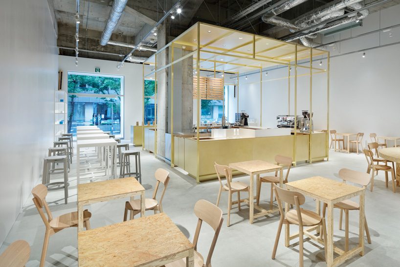 Schemata Focuses Design For First Blue Bottle Cafe In Kobe Around A Central Brass Structure