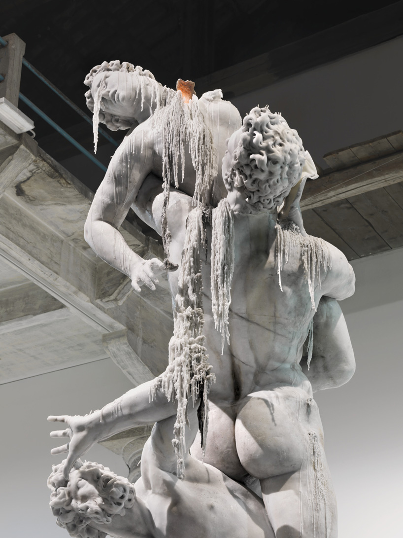 urs fischer's wax sculptures are burning inside the bourse de commerce