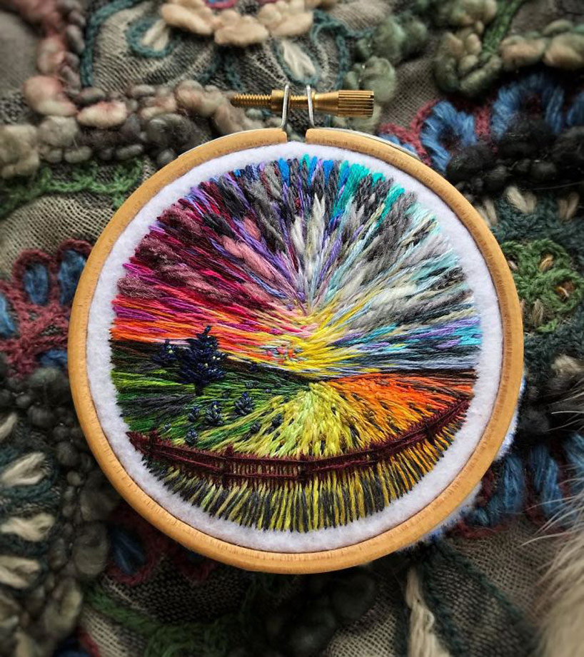 Russian embroidery artist Vera Shimunia richly-hued mountainscapes,  sunrises, and skies - Artpeople Gallery