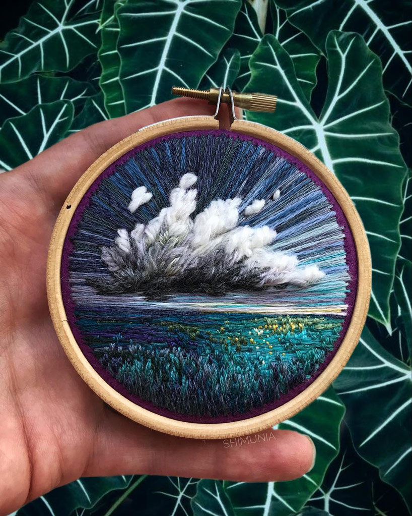 Billowing Clouds and Rainbow-Hued Sunsets Created With Textured Embroidery  Thread by Vera Shimunia