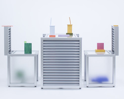 1/plinth studio builds furniture out of industrial aluminum louver and translucent acrylic