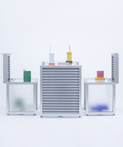 1/plinth studio builds furniture out of industrial aluminum louver and translucent acrylic
