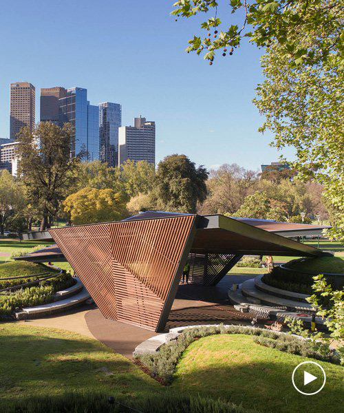 origami-inspired MPavilion by carme pinós opens in melbourne