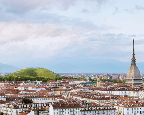 designer proposes artificial 'sponge mountain' in turin that absorbs CO2 emissions