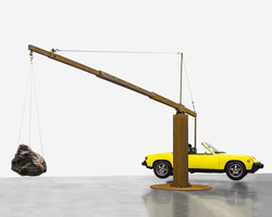 chris burden suspends vintage porsche with 390 pound meteorite