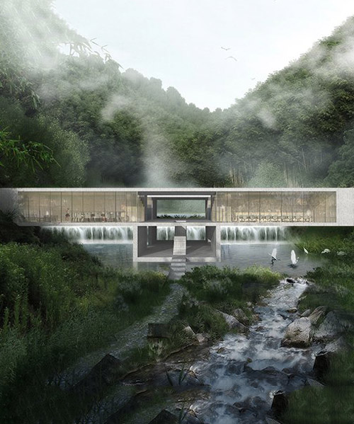 CLOU architects' concrete spa resort blends into the landscape of chinese mountains