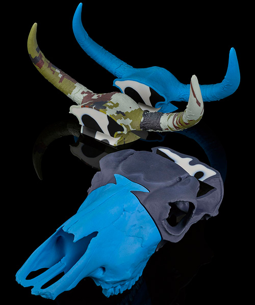 dov ganchrow combines real and 3D-printed cow skulls in modular sculpture series