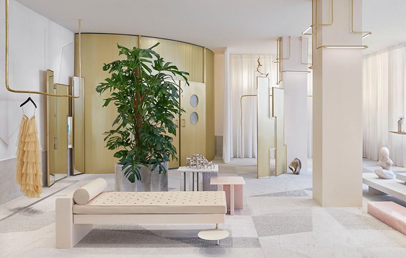 pink onyx, granite and brass take center stage at the forte forte boutique in paris
