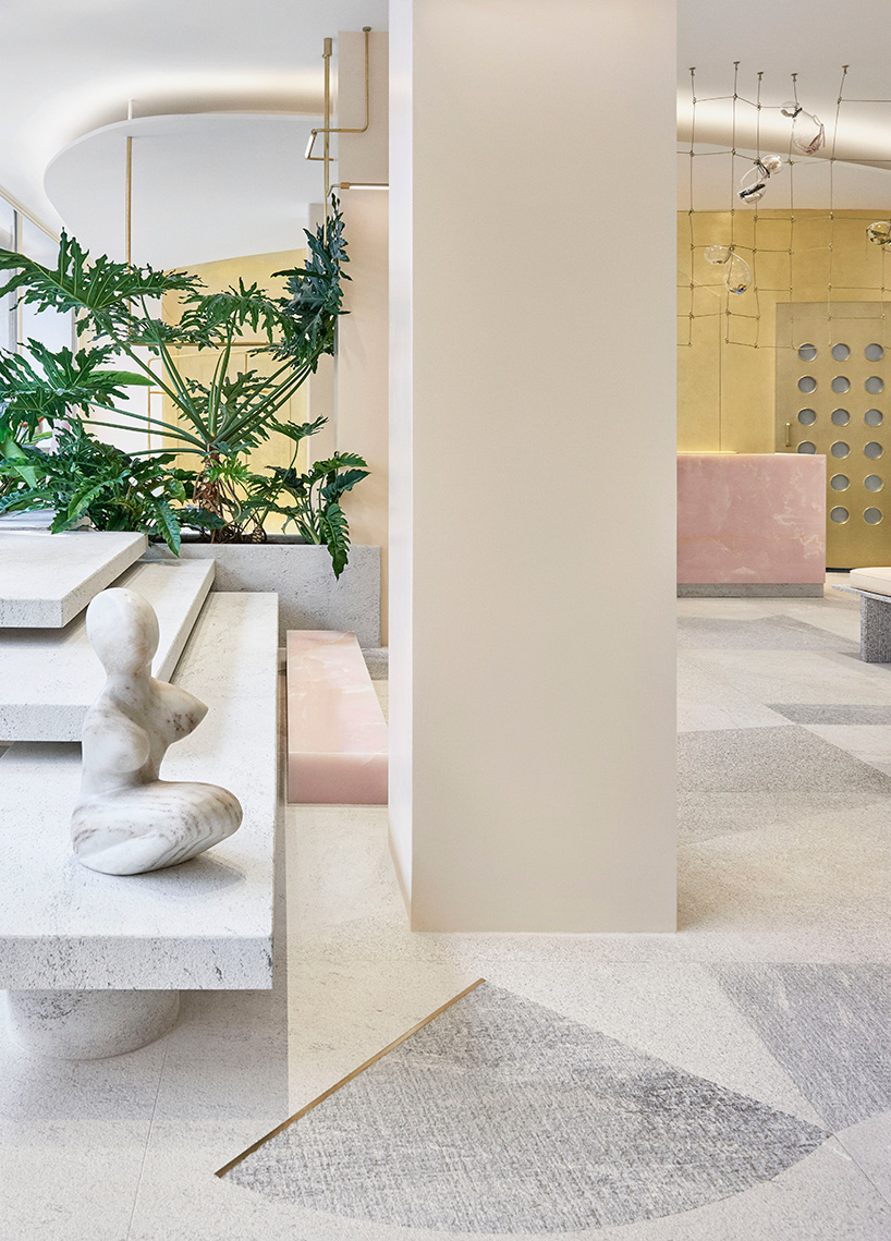 pink onyx, granite and brass take center stage at the forte forte boutique in paris