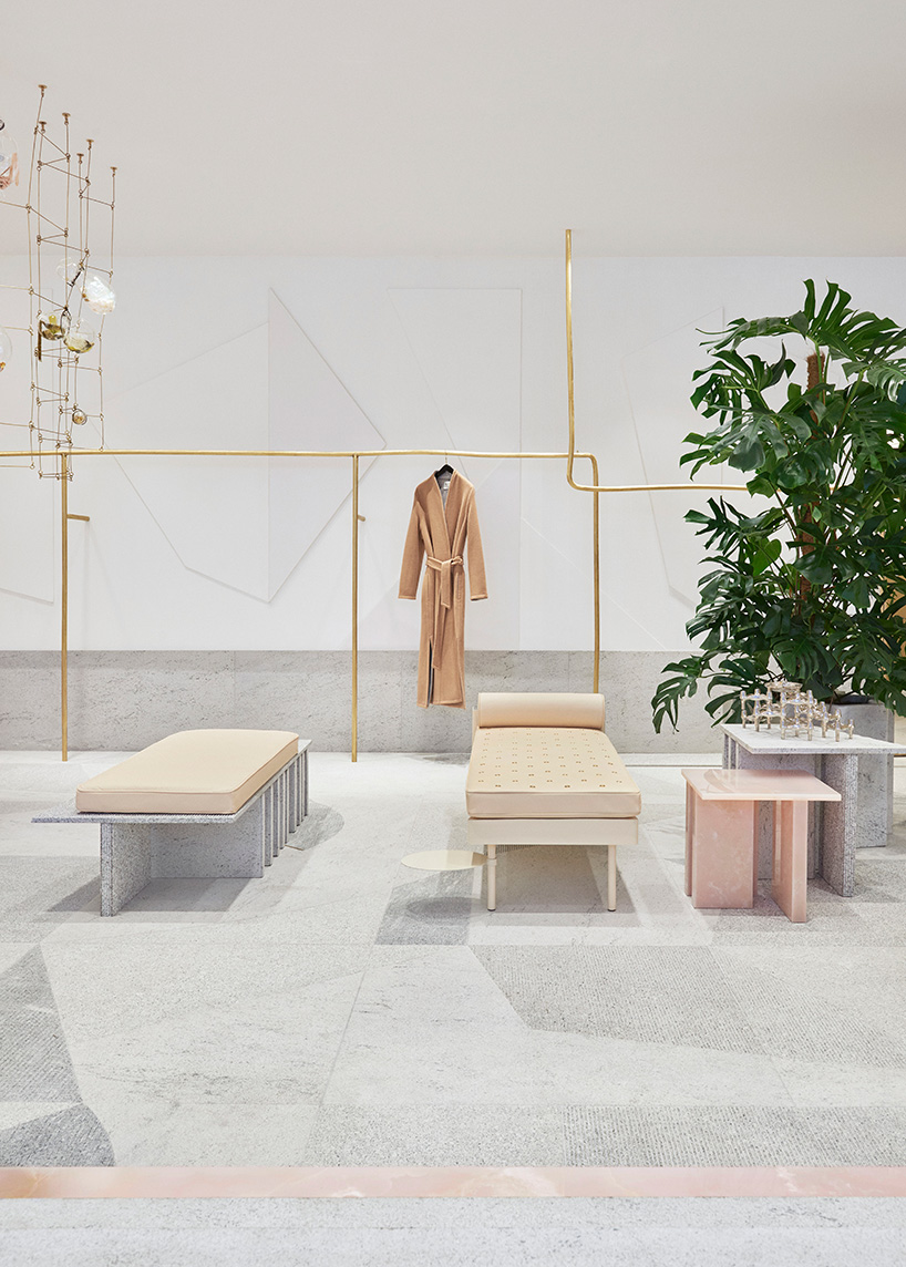 pink onyx, granite and brass take center stage at the forte forte boutique in paris