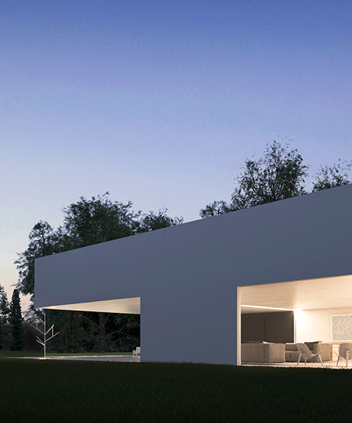 fran silvestre arquitectos overlaps minimal white volumes with its 'house in the lake'