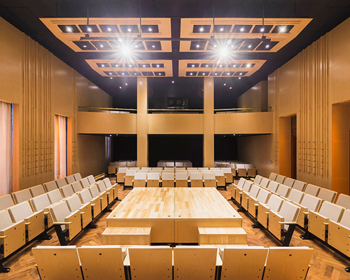 flexible wooden auditorium in argentinian college provides various configurations of the space