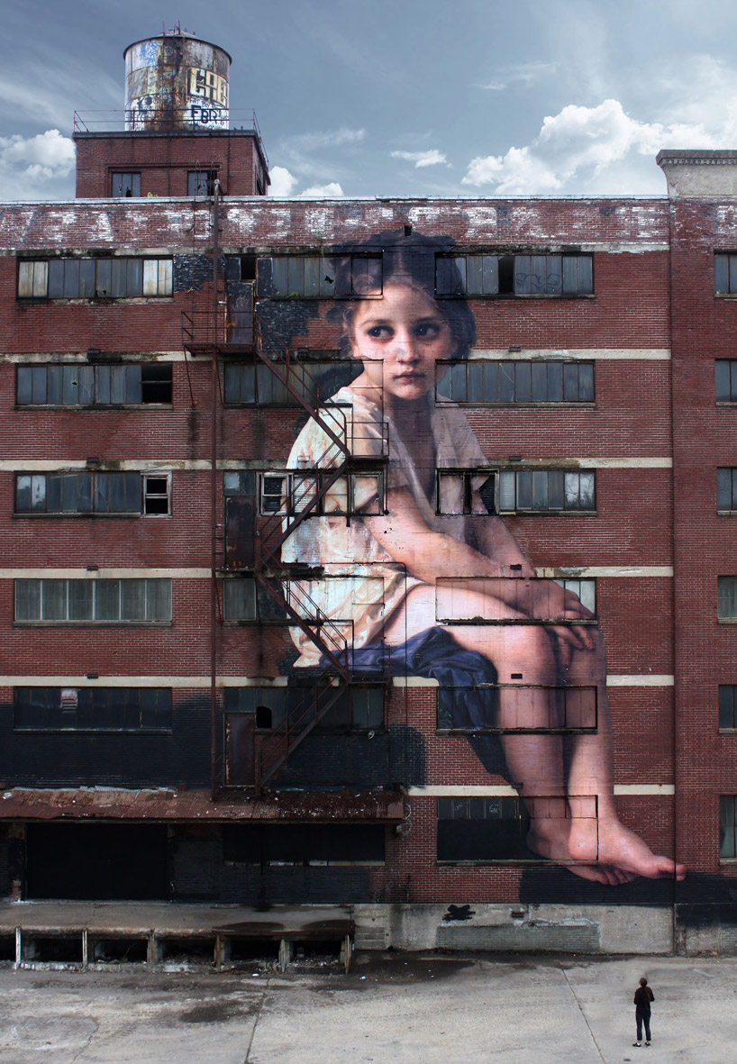 neoclassical girl graces seven-story building in monumental painting by julien de casabianca