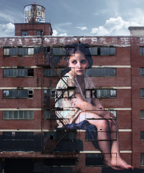neoclassical girl graces seven-story building in monumental painting by julien de casabianca